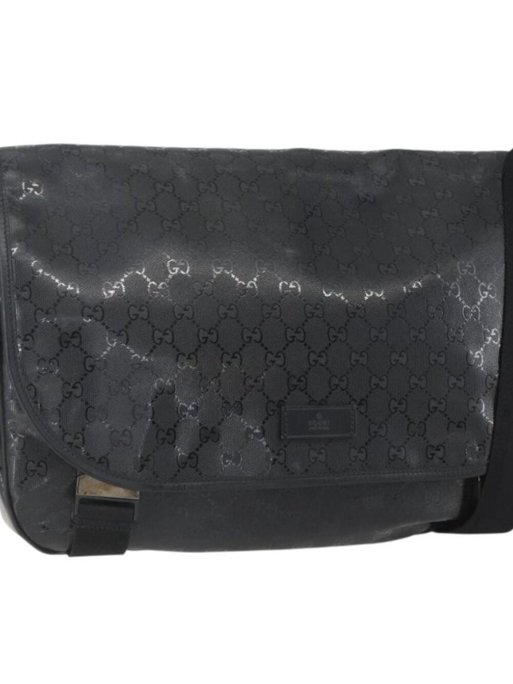 Authentic GUCCI GG implementation Bag Coated Canvas Black Silver 201725 - Picture 1 of 16